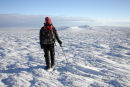 09-9897 Hill Walker in Winter on the Summit Plateau of Cross Fell and the View Towards Great Dun Fell. North Pennines